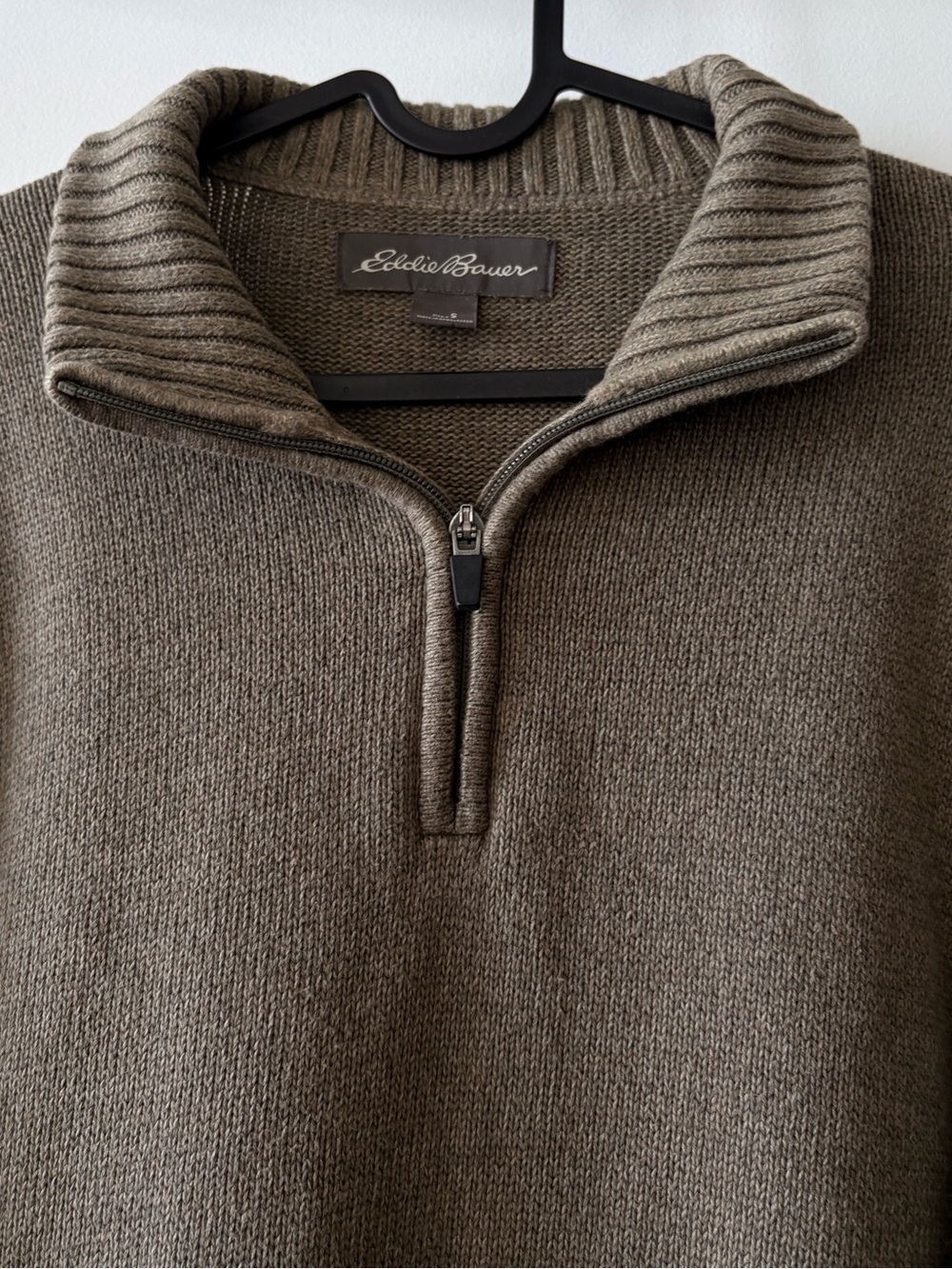 Eddie Bauer Men’s S 100% Cotton Quarter Zip Sweater Taupe